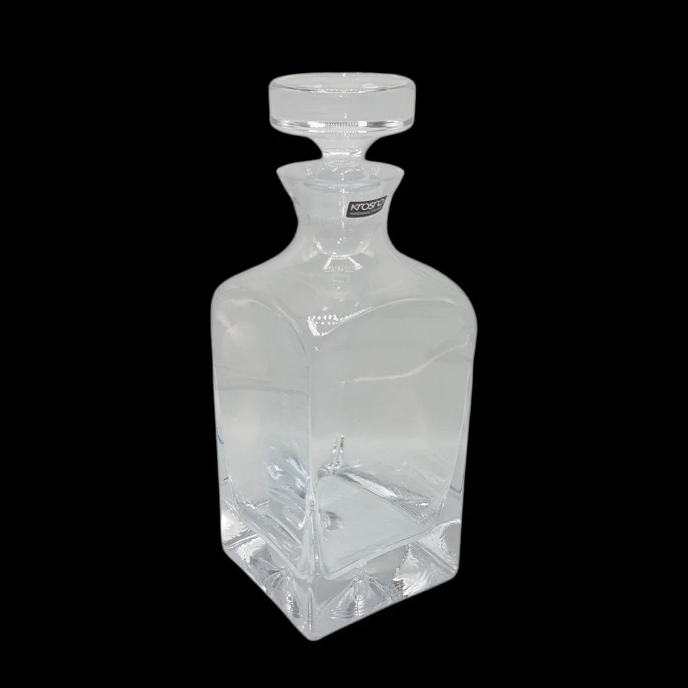 Krosno Glass Heavy Square Decanter‎ With Stopper Made In Poland 24.5oz 750ml NEW